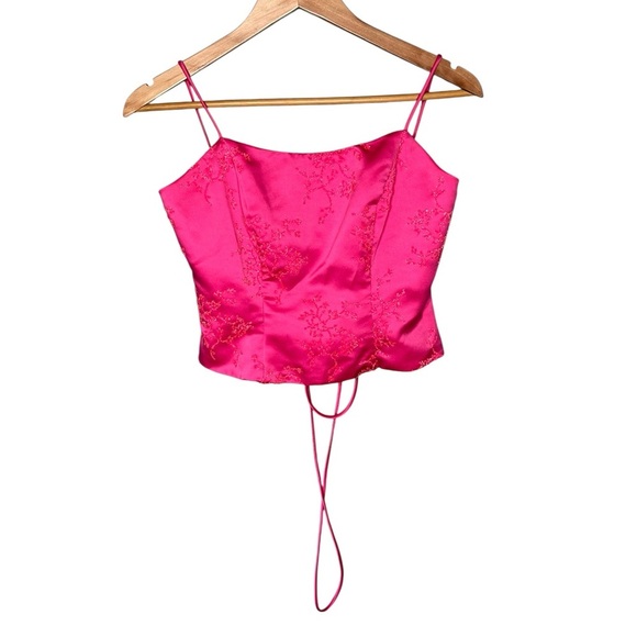 Zum Zum by Niki Livas Late 90s Hot Pink Micro Beaded Embroidered Corset Top - Picture 2 of 11
